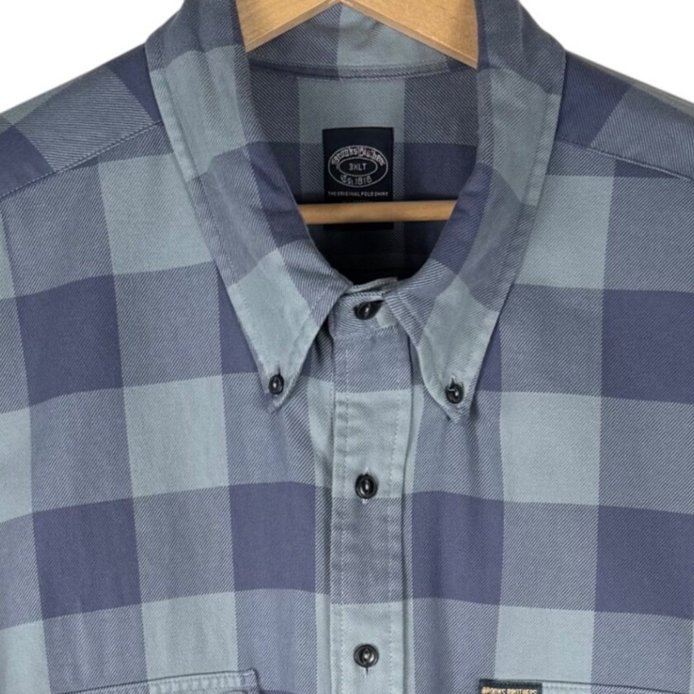 Brooks Brothers 346 Mens 3XLT Buffalo Check Plaid Work Shirt Cotton Blue Grey